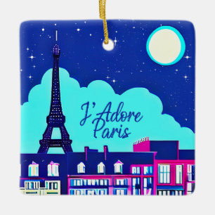 J'adore Paris - Fantasy Paris under en fullmåne Julgransprydnad Keramik