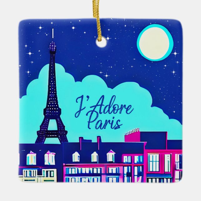 J'adore Paris - Fantasy Paris under en fullmåne Julgransprydnad Keramik (Framsida)