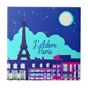 J'adore Paris - Fantasy Paris under en fullmåne Kakelplatta