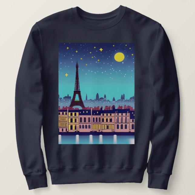 J'adore Paris - Fantasy Paris under en fullmåne Lång Ärmad Tröja (Design framsida)