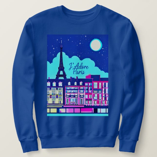 J'adore Paris - Fantasy Paris under en fullmåne Lång Ärmad Tröja (Design framsida)