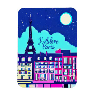 J'adore Paris - Fantasy Paris under en fullmåne Magnet