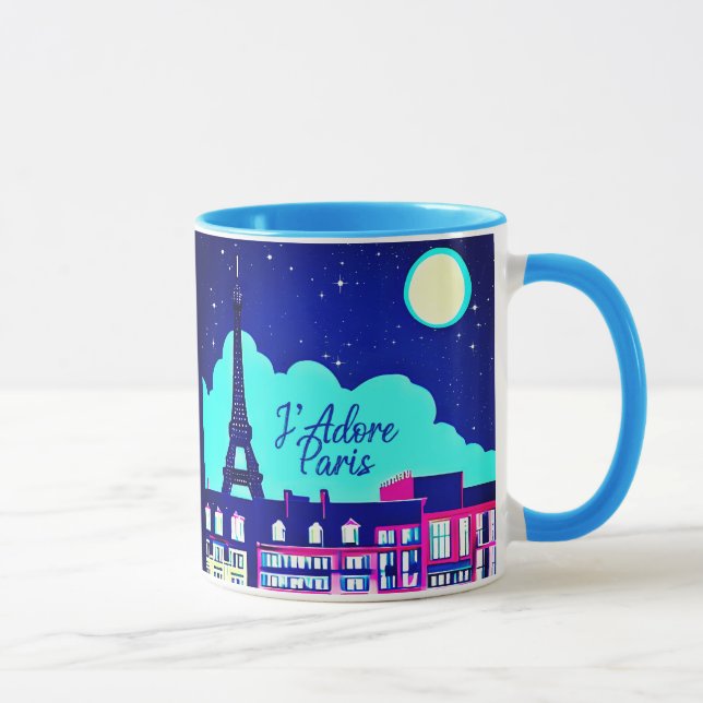 J'adore Paris - Fantasy Paris under en fullmåne Mugg (Höger)