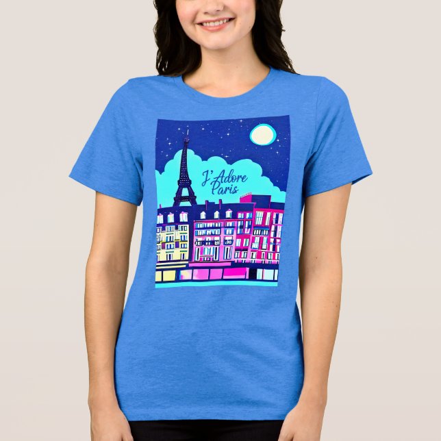 J'adore Paris - Fantasy Paris under en fullmåne T Shirt (Framsida)