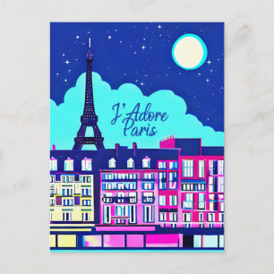 J'adore Paris - Fantasy Paris under en fullmåne Vykort