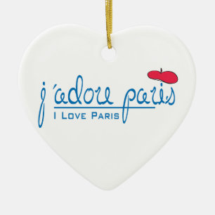 j'adore Paris (I kärlek Paris) med rödberet Julgransprydnad Keramik
