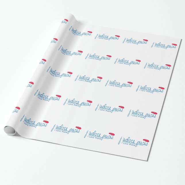 j'adore Paris (I kärlek Paris) med rödberet Presentpapper (Utrullad)