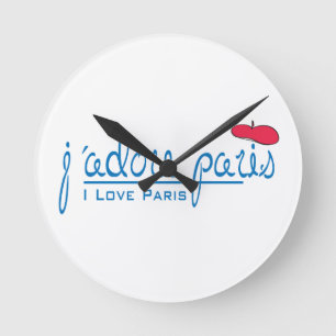 j'adore Paris (I kärlek Paris) med rödberet Rund Klocka