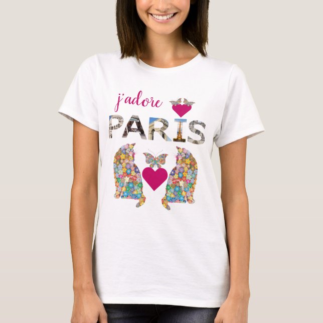 J'adore Paris, Katter i Kärlek, Hearts Butterflies T Shirt (Framsida)