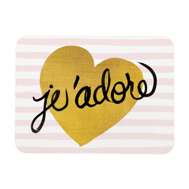 J'adore Quote | Svart och Guld Heart Magnet (Horisontell)