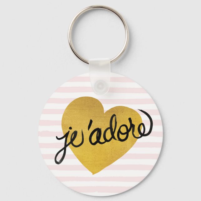 J'adore Quote | Svart och Guld Heart Nyckelring (Framsida)