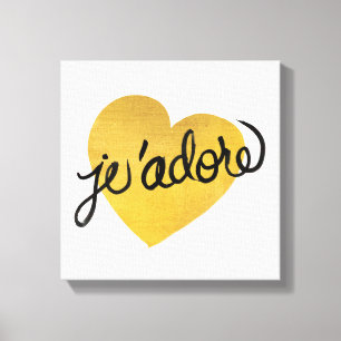 J'adore Quote Svarta och Guld Hjärta Canvastryck