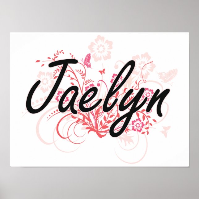 Jaelyn Artistic Namn Design with Flowers Poster (Framsidan)