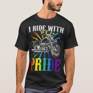 Jag åker med pride, gay biker, regnbåge motorcykel t shirt