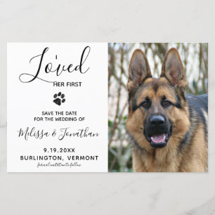 Jag älskade hennes första hund bröllop spara datum