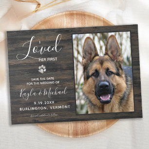 Jag älskade hennes första Rustic Pet Photo Bröllop Spara Datumet