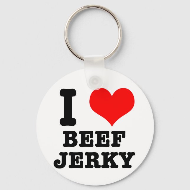 Jag ÄLSKAR (älskar) nötköttsjerky Nyckelring (Framsida)