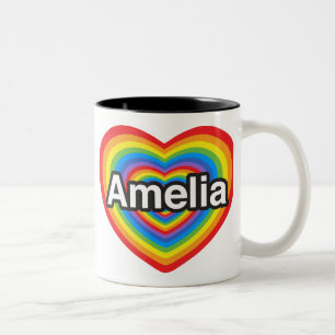 Jag älskar Amelia. Jag älskar dig Amelia. Hjärt Två-Tonad Mugg