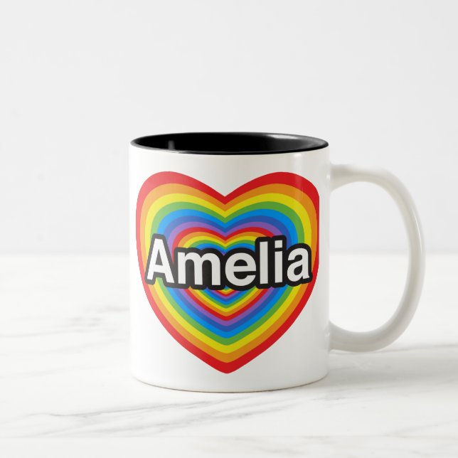Jag älskar Amelia. Jag älskar dig Amelia. Hjärta Två-Tonad Mugg (Höger)