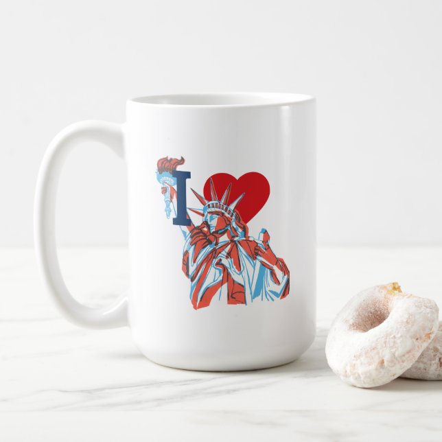 Jag älskar Amerika Frihetsgudinnan Fjärde juli  Kaffemugg (Med munk)