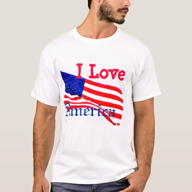 Jag älskar Amerika USA den patriotiska amerikanska Tee (Framsida)