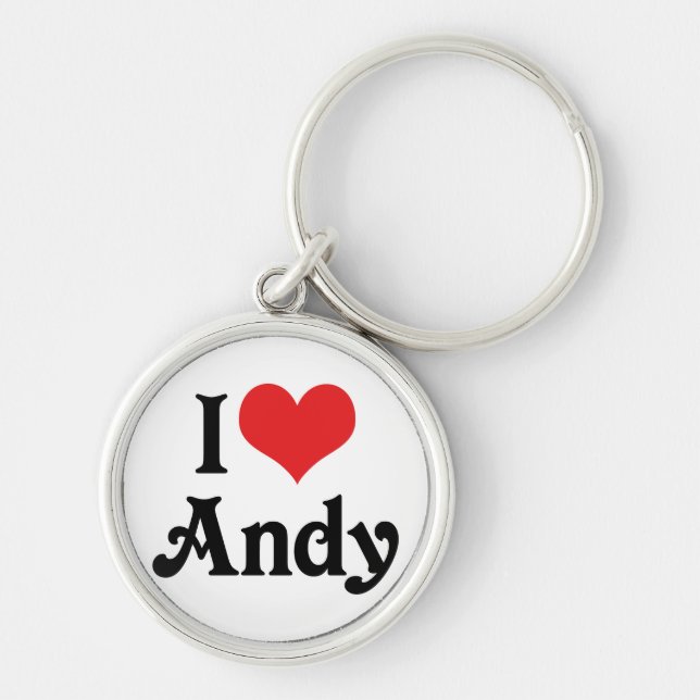 Jag älskar Andy Rund Silverfärgad Nyckelring (Framsidan)