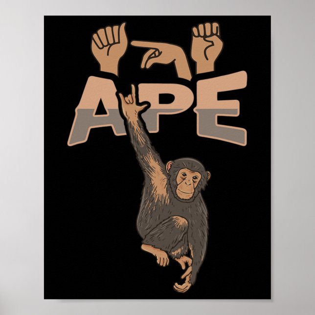 Jag älskar apa ASL handgest Deaf hörselnedsättning Poster (Framsidan)