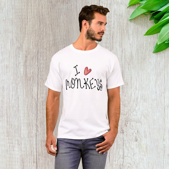 Jag älskar apor Söt handskriven typografi T Shirt (Skapare uppladdad)
