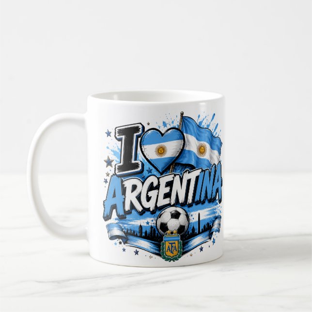 Jag älskar Argentina fotbollsdesign | Argentina Kaffemugg (Vänster)
