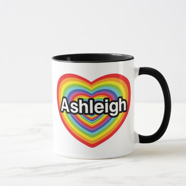 Jag älskar Ashleigh, regnbågehjärta Mugg (Höger)
