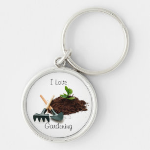 Jag älskar att arbeta i trädgården Keychain Rund Silverfärgad Nyckelring