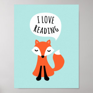 Jag älskar att läsa söt serie räv barnkammare vägg poster