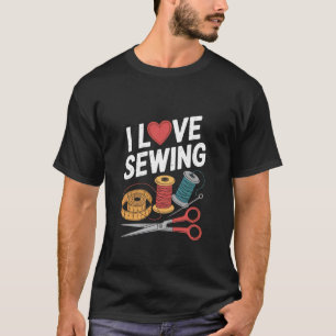 Jag älskar att sy hjärta hantverk tråd sax t shirt