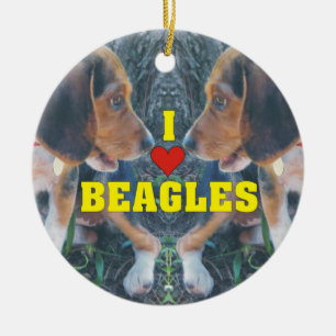 Jag älskar BeaglesBeaglevalpar Julgransprydnad Keramik