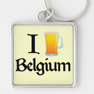 Jag älskar Belgien Fyrkantig Silverfärgad Nyckelring