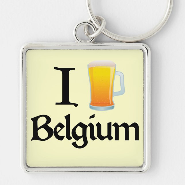 Jag älskar Belgien Fyrkantig Silverfärgad Nyckelring (Framsidan)
