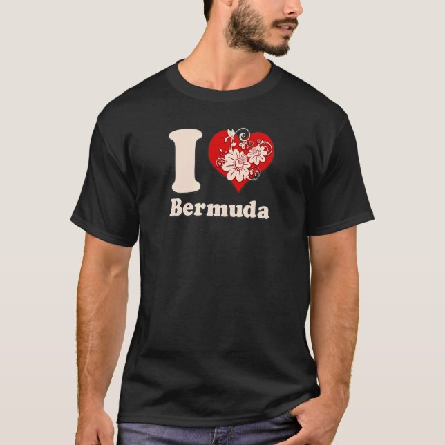 Jag älskar Bermudas blomhjärta T Shirt (Framsida)