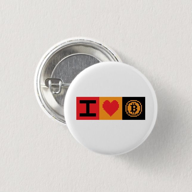 Jag älskar Bitcoin BTC 8-Bit Block | Knapp (Framsida & baksida)