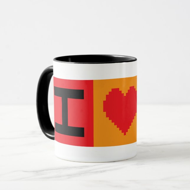 Jag älskar Bitcoin BTC 8-Bit Block | Mugg (Framsida vänster)