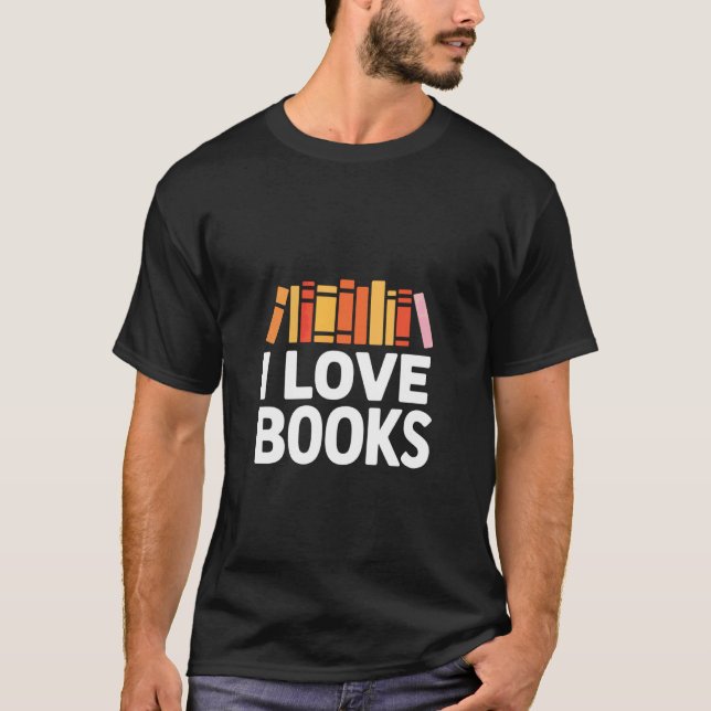 Jag älskar böcker passion läsning bokhylla t shirt (Framsida)