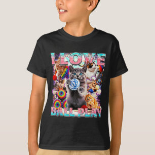 Jag älskar bollspel söta katter rulle ull kattunge t shirt