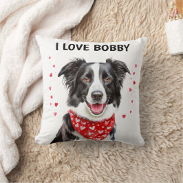 Jag älskar Border Collie med röd hjärtbandana Kudde