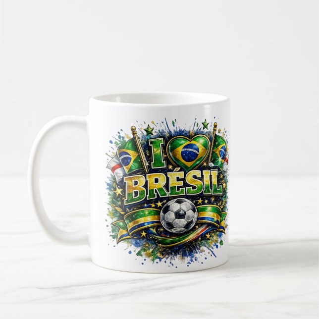 Jag älskar Brasilien 2026 Fotbollsfan  Kaffemugg (Vänster)