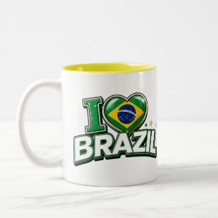 Jag älskar Brasilien Patriotisk fotbollsfanmugg Två-Tonad Mugg