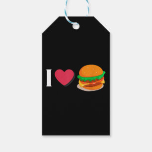 Jag älskar Burger Cheeseburger Ohälsosam mat Presentetikett