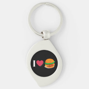 Jag älskar Burger Cheeseburger Ohälsosam Mat Swirl Silverfärgad Nyckelring