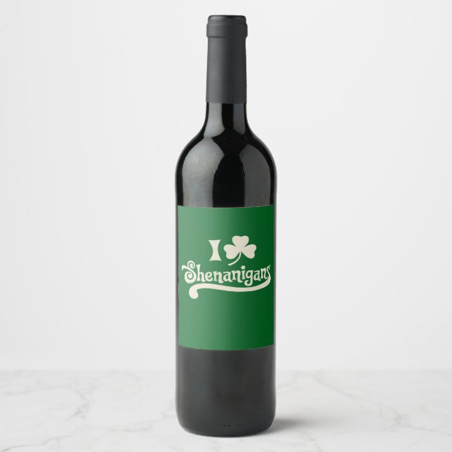 Jag älskar busklöver Shamrock St Patrick's Vinflaska Etikett (Framsida)