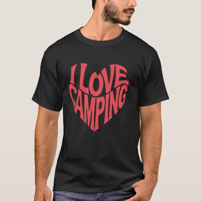 Jag älskar camping hjärtformad retrodesign t shirt (Framsida)