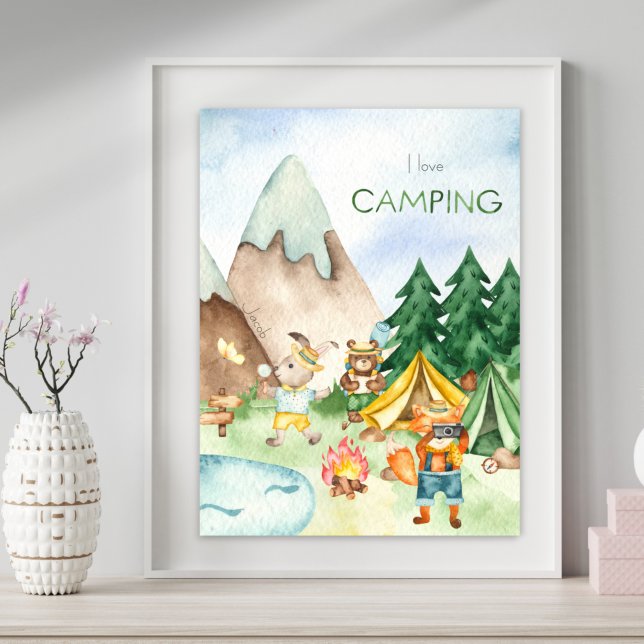 Jag älskar camping skogslevande djur barn akvarell poster (Skapare uppladdad)