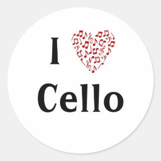 Jag älskar cello röda hjärtat musiknoter runt klistermärke